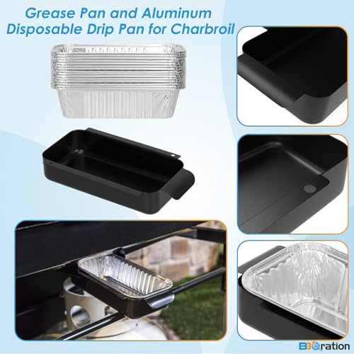 Image of Grease Pan for Charbroil 9328812P06 G416-0015-W1 Grease Catcher with 15-Pack Aluminum Disposable Drip Pan for Charbroil Performance 463331221 463365021 and More