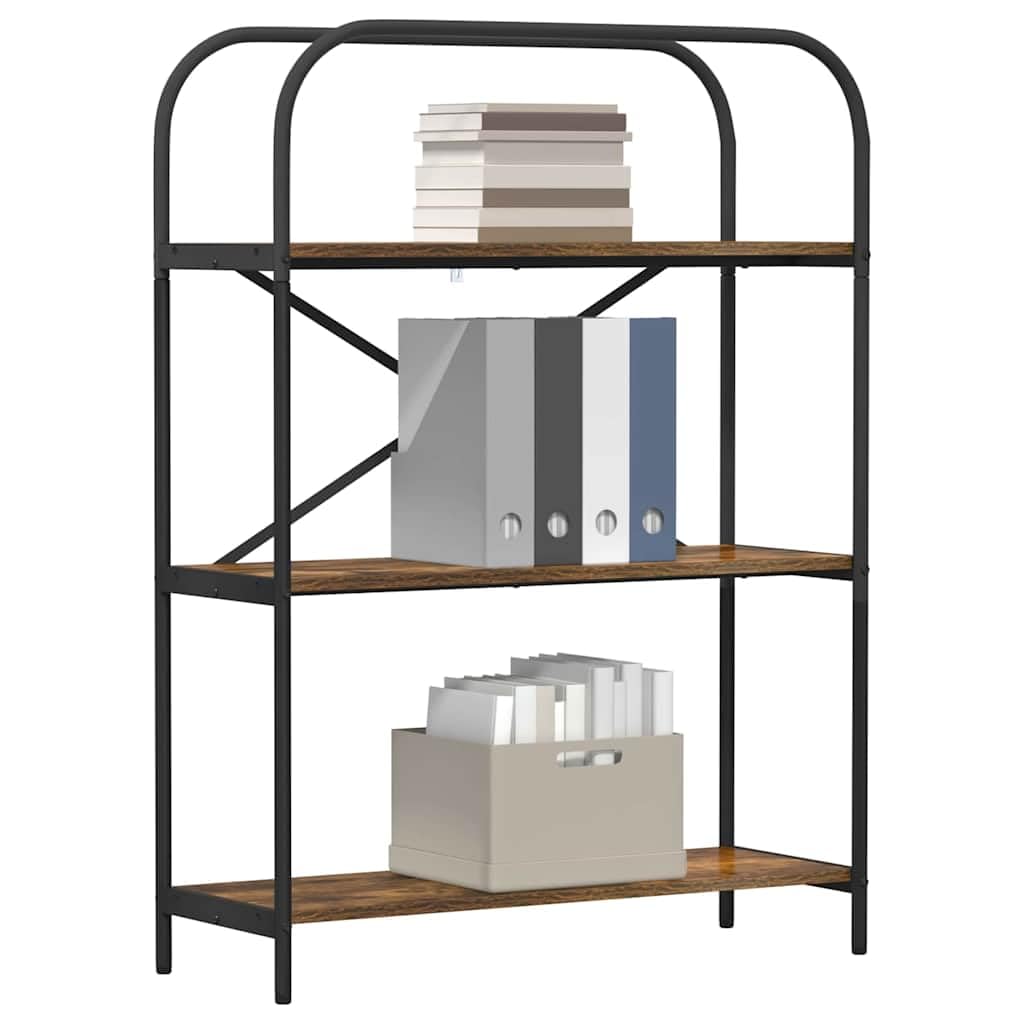 Libreria a 3 Ripiani 80x30x109 cm Legno Multistrato Rovere Fumé | Scaffale versatile per soggiorno e ufficio con gambe in acciaio nero e finitura rovere fumé dall'aspetto elegante.