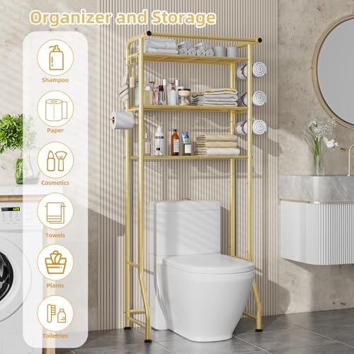 Image of Simple Trending 3 Tier Over The Toilet Rack, Shelf Bathroom, Bathroom Stand Organizer Space Saver, Gold
