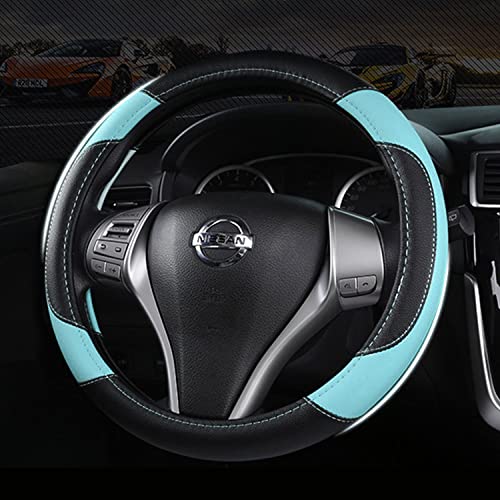 Image of Leather Car Steering Wheel Cover, Non-Slip Car Wheel Cover Protector Breathable Microfiber Leather Universal Fit for Most Cars (Blue)