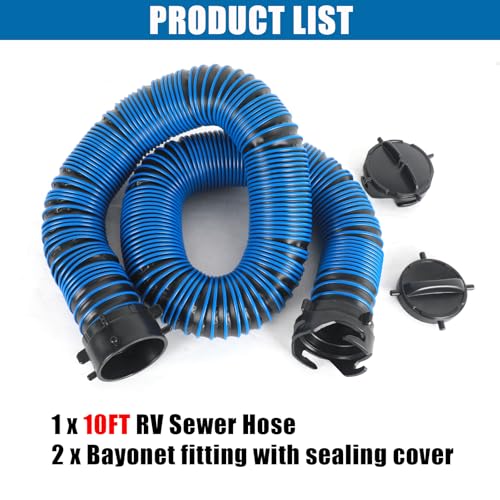 Image of 10FT RV Sewer Hose Extension Camper Sewer Hose Extension with Caps | EXTREME Heavy Duty 24 Mil, TPE Material, Abrasion Resistance and Crush Protection, Blue