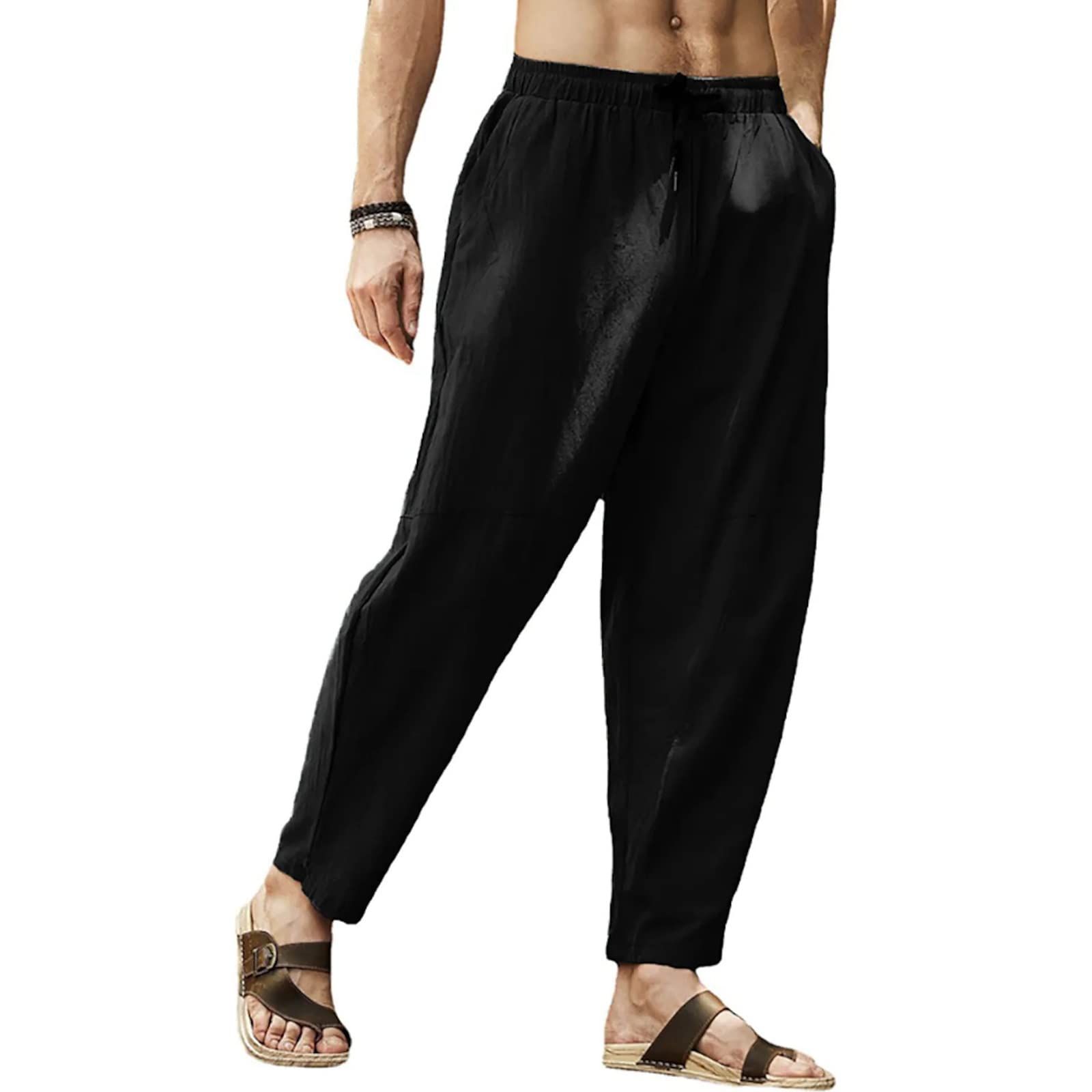 Cooleep Pantaloni Lino Uomo Estivi Casual Pantaloni Elasticizzati Leggeri da Yoga Spiaggia