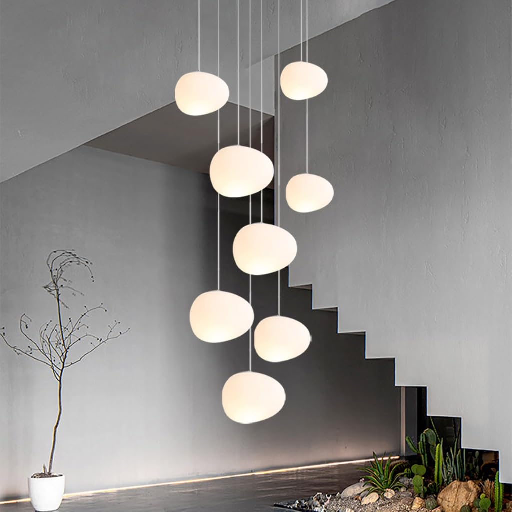 Nowoczesny Minimalistyczny Żyrandol Białe Kamienki Wisiec Światło Lampy Wieśne Schodowe Villa Regulowana Wysokością Używany Do Pomieszczeń Dziennych Wille Schody Budynki Podwójne(Eight heads)