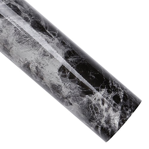 Wallstickery Marble Paper for Counter top Black Gray Granite Wallpaper Gloss Self Adhesive Sticky Faux Stone Wall Stickers Removable Peel Stick Furniture Home Kitchen Cabinets