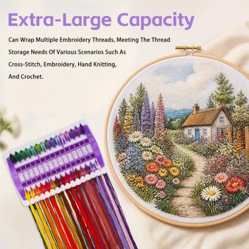 Image of LOKUNN Embroidery Floss Organizer 30 Positions 2 Pcs Thread Organizers | Thread Holder Floss Organizer Embroidery Shelf with 15Pcs Replaceable Paper Card Needle Holder for Sewing Embroidery Plastic