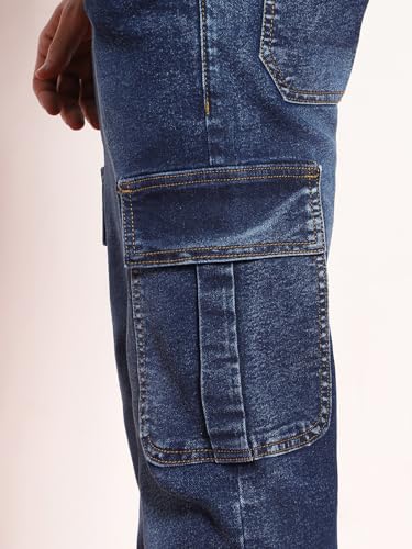Image of Urbano Fashion Men's Regular Fit Washed Cargo Jeans with 6 Pockets Stretchable