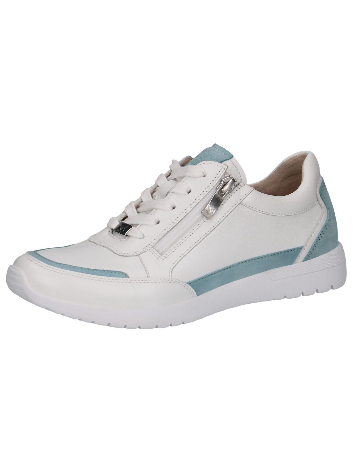 CAPRICE Women's Low-top Leather Sneakers with Zipper, Blue (White/Lt.Blue), 6 UK