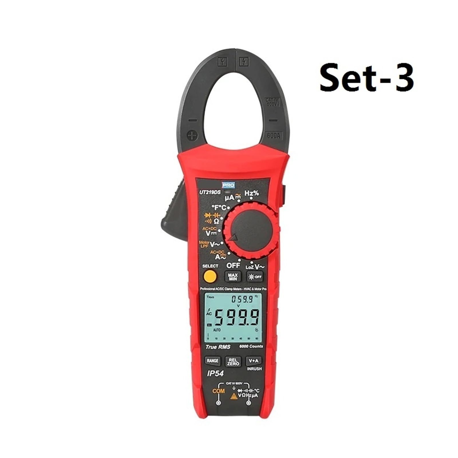 Pinza Amperimétrica Pinza amperimétrica Digital de 1000 V CA/CC, RMS Real, Apagado automático, Prueba de Secuencia de Motor trifásico, Entrada de Corriente(Set-3)