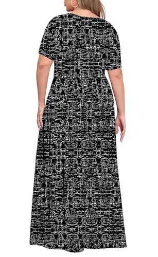 Image of KARALIN Women Plus Size Maxi Dress Short Sleeve Round Neck Loose Fit A-Line | Plus Size Long Dress,Summer Casual Maxi Dresses,Short Sleeve,Side Pockets,Round Neck,Elastic Waist,14 Plus - 26 Plus