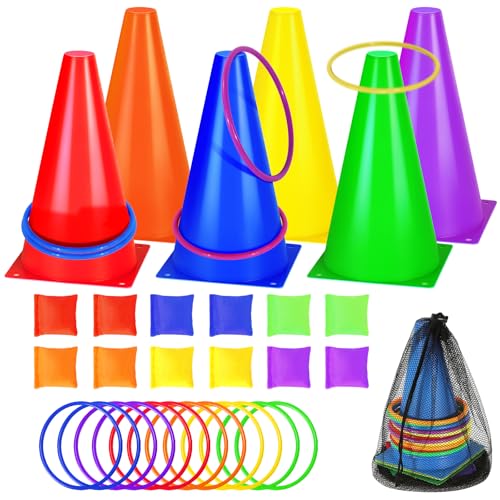 31 PCS 3 in 1 Carnival Game Set Soft Cone Bean Bag Ring Toos Game Family Indoor and Outdoor School Game Suitable As a Birthday Christmas Day of the Dead Party Gift