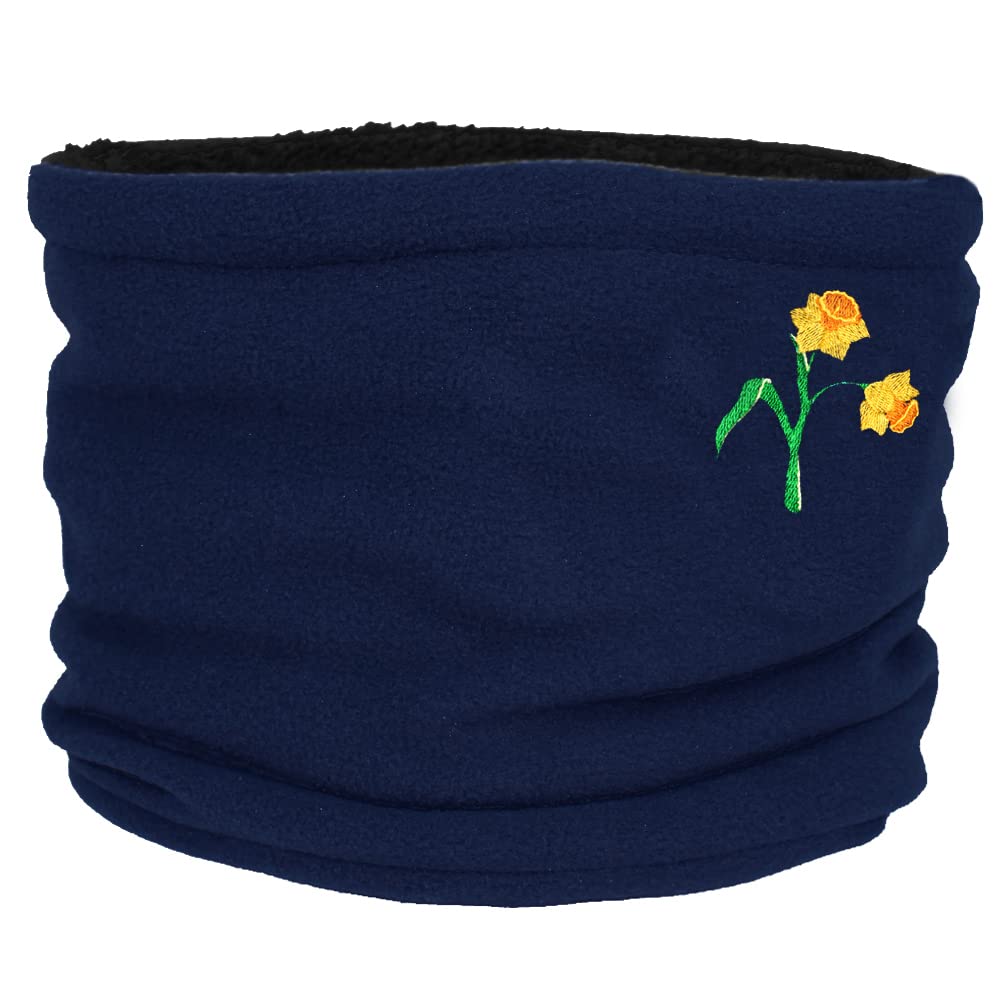 TeddyT's Ladies Embroidered Daffodil Snood Scarf (French Navy)
