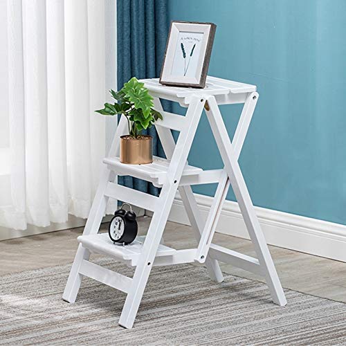 Escabeau en bois blanc à 3 marches pliable et multifonction - 4