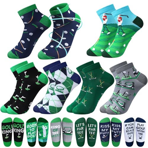 6 Pairs Funny Golf Compression Ankle Socks 15-20 Mmhg Low Cut Socks Golf Father's Day Gifts for Men Dad Grandpa