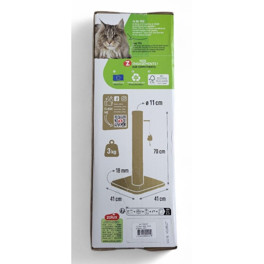zolux - Poteau à griffer Boréal M Vert H 70 cm pour Chat