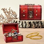 Coolrunner 2pcs Antique Vintage Wooden Box Stamp Flower Small Metal Lock Jewelry Treasure Chest Handmade Retro Wood Organizer Case Box (2 pcs) - Image 3