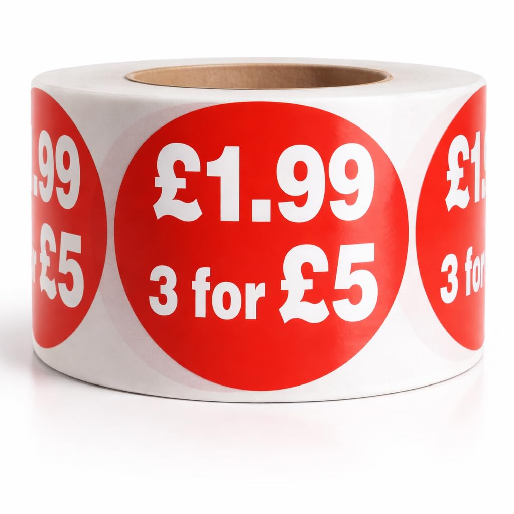 New ยฃ1.99 3 for ยฃ5 Self Adhesive Stickers Sticky Labels Price Labels for Retail Price Display 45mm Diamter Roll of 500 Stickers