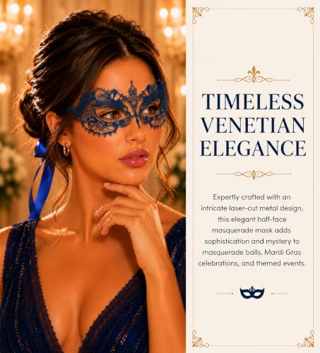 Image of Masquerade Mask for Women with Rhinestones - Elegant Metal Half Face Mask for Masquerade Parties, Mardi Gras, & Themed Events