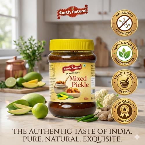 Image of Earth Natural Mixed Pickle 500g, | Spicy, Tangy & Textured | Homemade Mixed Aachar | Traditional Indian Spices and Vegetables