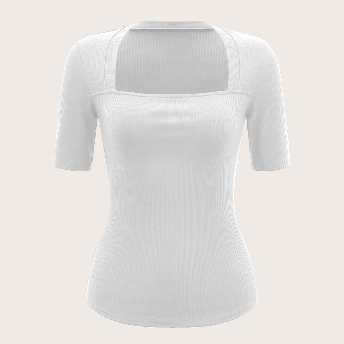 Sugathari Damskie i dziewczęce solidne koszulki z dzianiny, kwadratowy dekolt, T-shirty, z krótkim rękawem (T-Shirt 106)