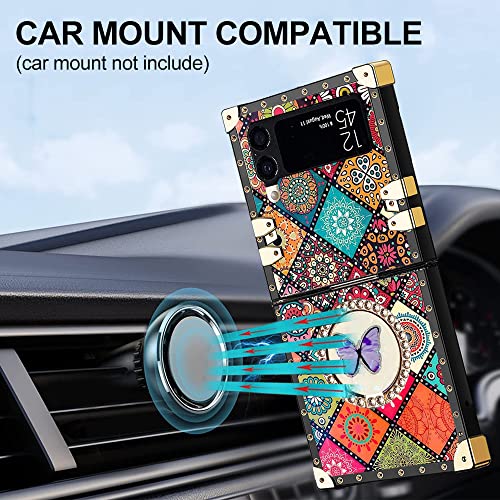 B-Wishy For Samsung Galaxy Z Flip 3 5G With Kickstand Ring Holder,Square Rivet For Girls Women Crystal Anti- Shock Slim Shockproof Tpu Cover Phone Case For Samsung Galaxy Z Flip 3 5G(Boho) #TOP4