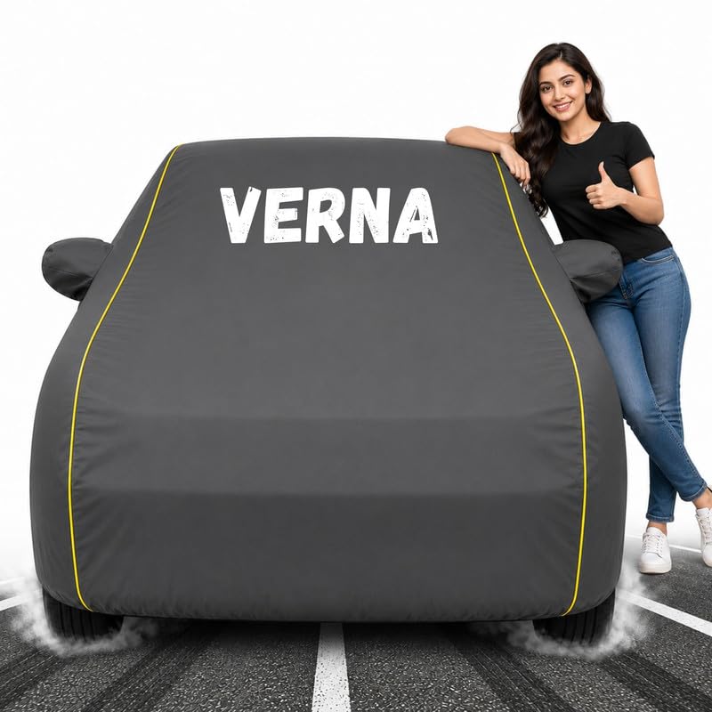 Image of Custom Fit Grey 100% Waterproof Verna Car Cover | Polyester Car Body Covers for Rain & Sun | UV Protection, Dustproof, Scratch Resistant, Windproof, Heat Resistant
