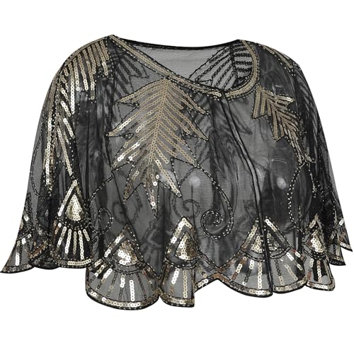 1920s Shawl Sequin Lace Evening Cape Flapper Cover Up Bridal Shawl for Dress Party Wedding Halloween Harlem night2