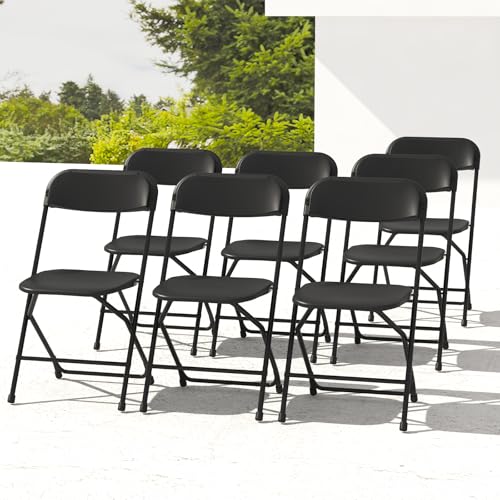 IWDOO 7 Pack Black Folding Chairs, Plastic Folding Chairs Outdoor Indoor, 350lb Capacity,Portable Event Chair, Lightweight Folding Chair,for Events Office Wedding Party Rental Picnic Patio