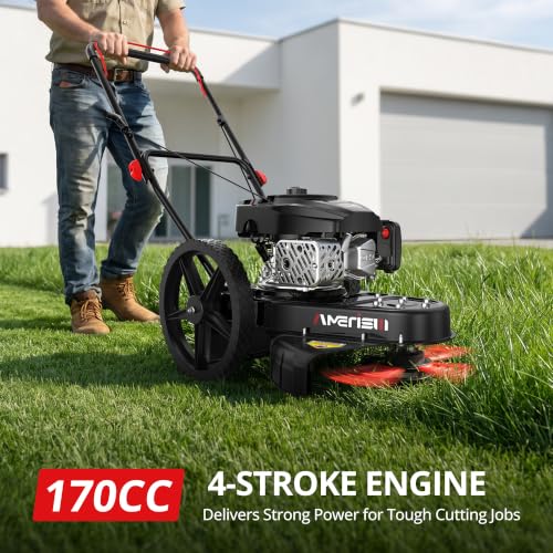 Image of AMERISUN 22-Inch 170cc Walk Behind String Trimmer with 14-Inch High Wheels | 4-Stroke OHV Gas Brush Mower, Foldable Handle, 1.9 inch-4.0 inch Adjustable Cutting Height for Tall Grass, Weeds & Brush