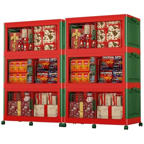 KuyiGame 210GAL Extra Large Stackable Ornament Storage Box with Dividers, Collapsible Storage Containers with Lid & Wheels, Christmas Organization for Holiday Decorations and Accessories,6Pack Cover