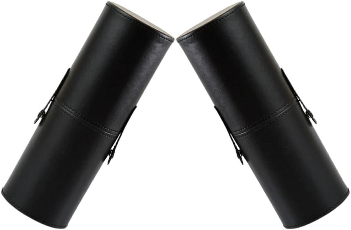 2pcs Black Pu Makeup Brush Holder with Lid, Large Capacity Cylinder