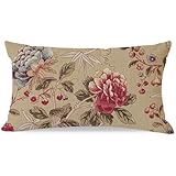 HERHOME Vintage Floral Lumbar Decorative Throw Pillow Cover 12x20 Inch Peony Flower Chinoiserie Beige Outdoor Cottagecore Grandmillennial Spring Fall Decor Cushion Cases Decorations for Home Couch