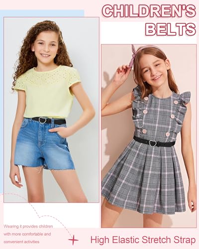 AWAYTR Girls Elastic Leather Belt - Rhinestone Heart Buckle Stretch Kids Belt for Toddler4