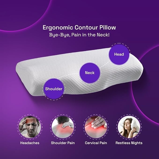MASHUR FAB Contour Memory Foam Pillow Orthopedic Sleeping Pillows for Neck Pain,Ergonomic Cervical,Side Sleepers, Back with Breathable (Cuve White) 1