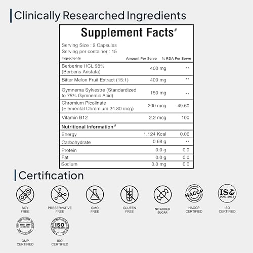 Image of Miduty High Strength Berberine HCL 98% For Metabolism & Blood Sugar Control- Diabetic and Pre-Diabetic Care - Stop Sugar Cravings | 30 Veg Capsule