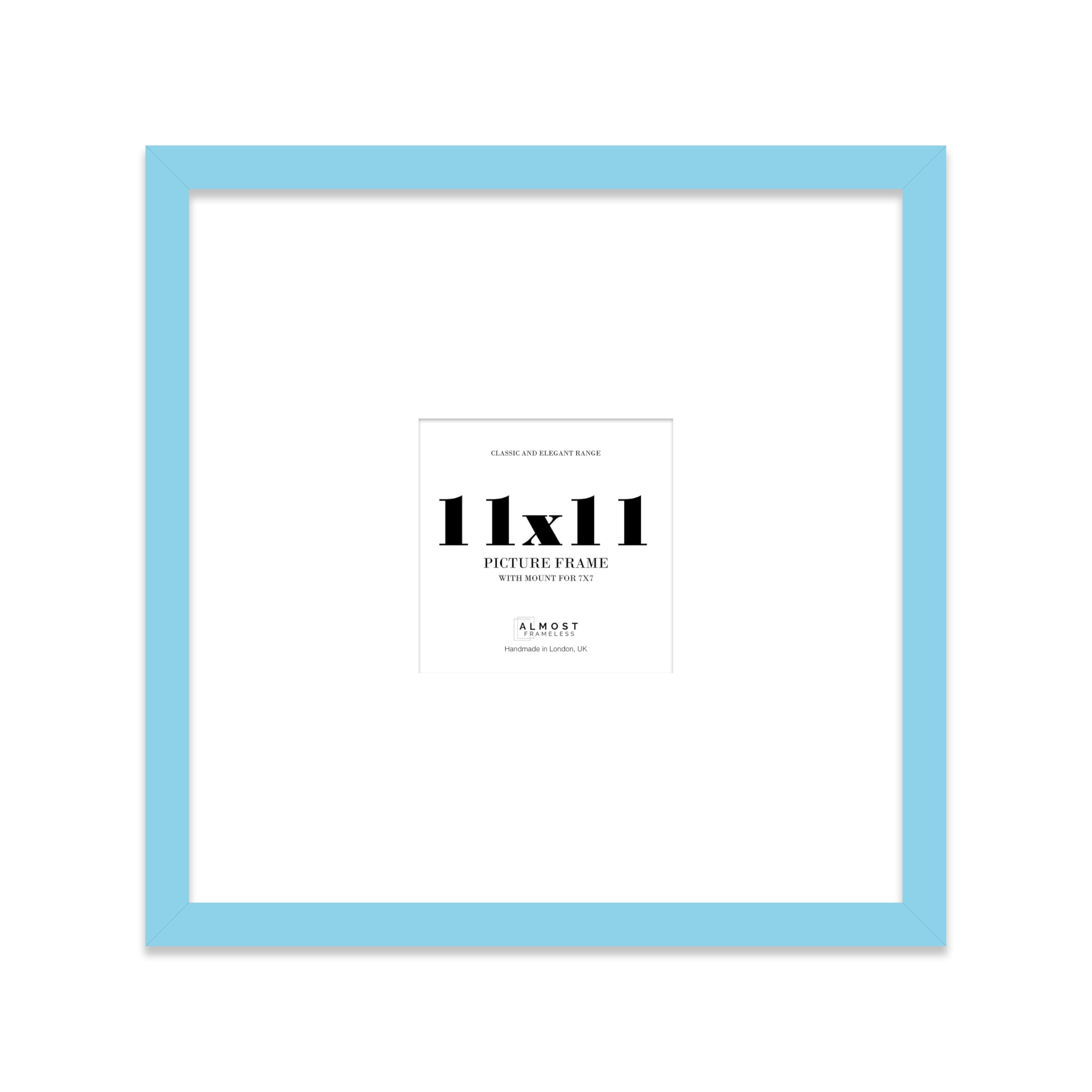 11x11" Square Picture Frame, Display Pictures 7x7" With Mat or 11x11" Without Mat, Wall Hanging & Free Standing Photo Frame, Light Blue, 1 Pack