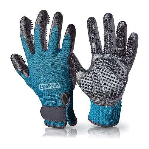 Lumova Pet Grooming Glove – Patented Rubber-Massage Shedding Bath & Hair Remover for Dogs, Cats & Livestock – Lightweight, Flexible, Secure Fit (Cyan&Black)