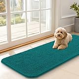 OLANLY Dog Door Mat for Muddy Paws 47x17, Absorbs Moisture and Dirt, Absorbent Non-Slip Washable Doormat, Quick Dry Chenille Mud Mat for Dogs, Entry Indoor Entryway Carpet for Inside Floor, Lake Blue