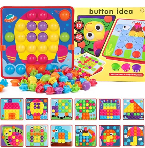 Mosaik Steckspiel für Kinder ab 2 3 Jahre,Steckmosaik mit 45 Steckperlen und 12...