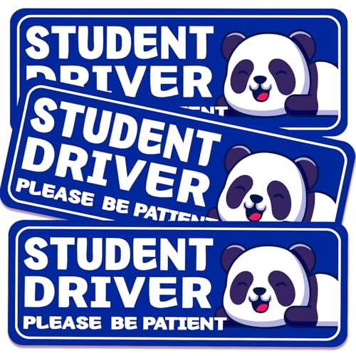Image of Student Driver Please Be Patient Car Magnet, Blue Panda Series Cute Picture, Patient With Reflective Magnetic Bumper Sticker Set Detachable, Novice Safety Signs.Set of 3
