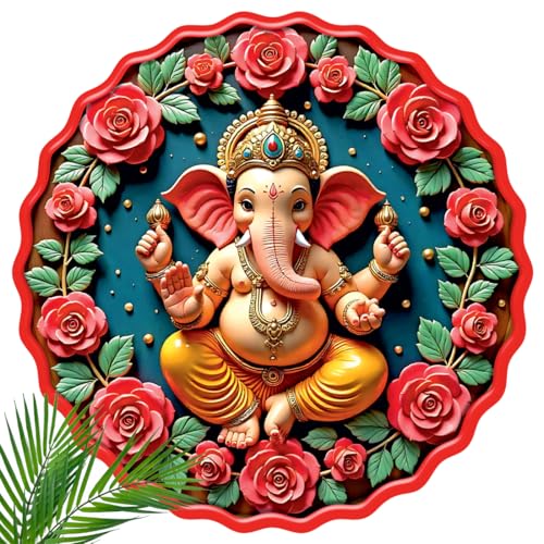 Image of Casa Rica MDF Wooden Wall Art 12x12 Inch | Ganesh Ji Sparkle Laminated Wall Hanging Frame for Living Room, Bedroom, Office & Pooja Room | Modern MDF Home Decor Painting | Wall Hanging Gift Item (GD 004)