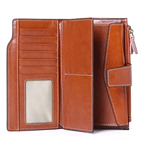 SENDEFN Women Leather Wallets RFID Blocking Clutch Card Holder Ladies Purse with Zipper Pocket4