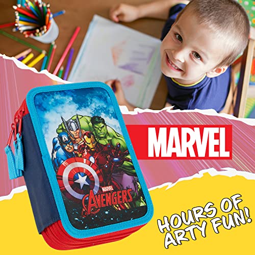 Marvel Pencil Case with Stationery Included School Supplies Filled Large Pencil Case Multiple Compartments Colouring Pencils Pens Boys Stationery Set Gifts for Boys (Avengers Triple Zip) - Image 3