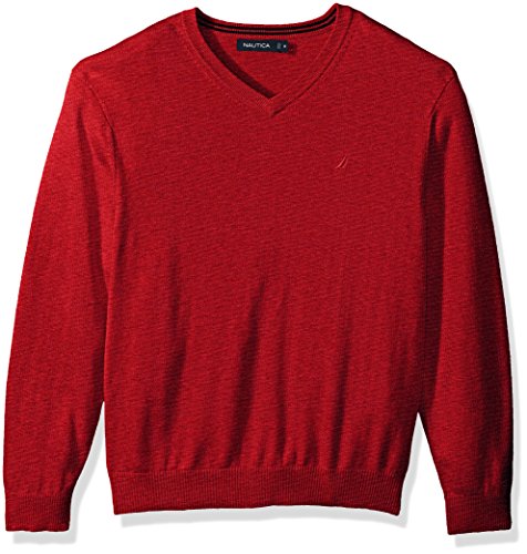 Nautica Men's Standard Long Sleeve Solid Classic V-Neck Sweater, Nautica Red, Small