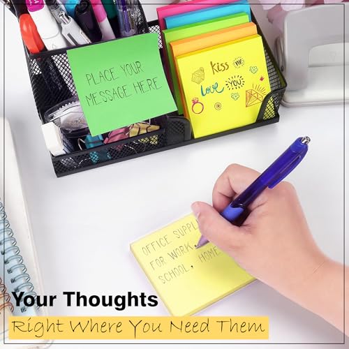 Image of GLUN 3x3 Inch Super Sticky Notes Pack 400 Sheets Multicolor Neon Self-Adhesive Memo Pads, Strong 2X Adhesion for Office, School & Home Use