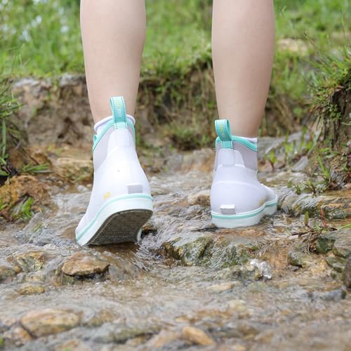 Image of Kalkal Women's Deck Boots, Waterproof Ankle Rain Boots Fishing Boots with High Traction, Women's Rubber Boots For Gardening Fishing Boating Camping
