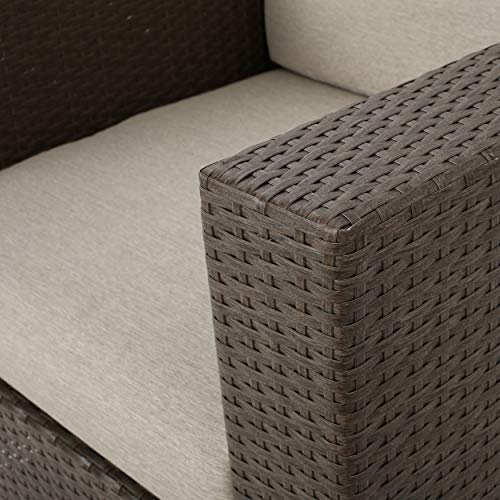 Venice Outdoor Dark Brown Wicker Swivel Club Chair With Beige Water Resistant Cushions (Single, Light Brown/Ceramic Grey) #TOP4