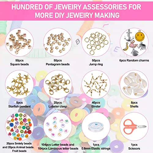 Lzouowo 6100 Polymer Clay Beads For Bracelets Making Aesthetic Kit 24 Colors Flat Heishi Beads For Jewelry Making Diy Set With Letter Beads, Smiley Face Beads And Charms Etc #TOP7