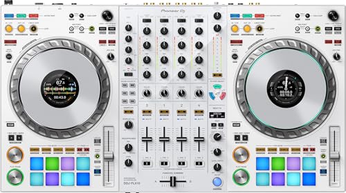 Image of Pioneer DJ DDJ-FLX10 4-Channel Professional DJ Controller - White Bundle with Laptop Stand, Gearlux Headphones, and Austin Bazaar Polishing Cloth