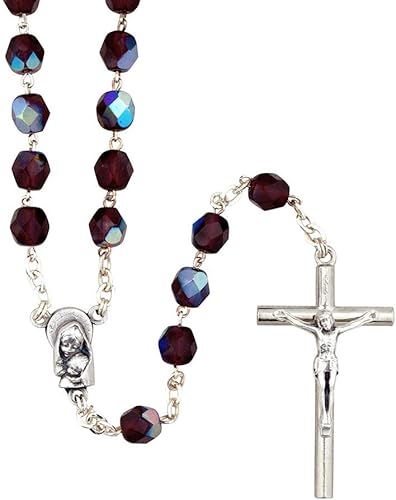 Miniatura 2 de Rosario de cristal católico de granate, Vidrio
