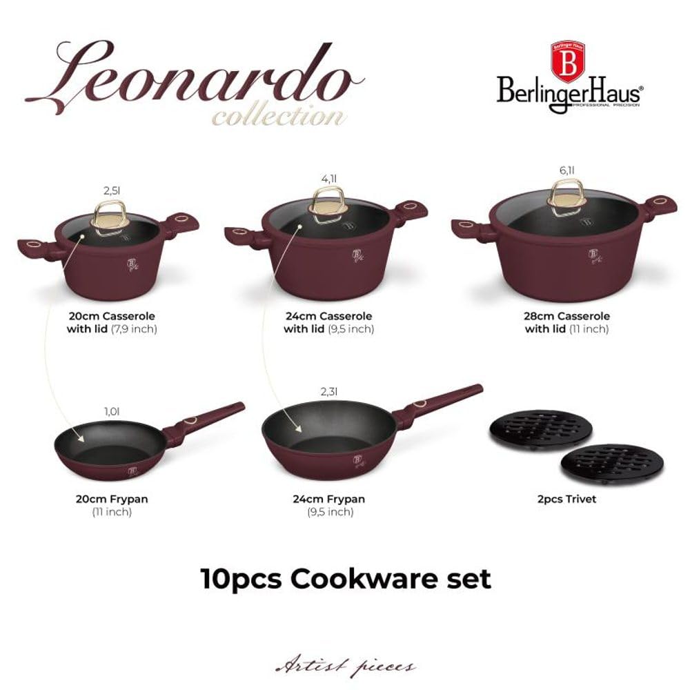 Berlinger Haus Set da 10 pentole in alluminio antiaderente a induzione, pentole e padelle con coperchio, per cucina, forno domestico, lavabile in lavastoviglie, ecologico, compatibile con tutti i